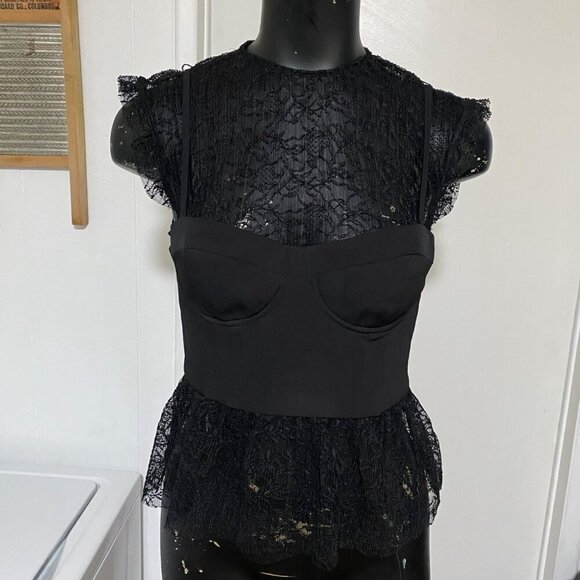 NEW Zara Lace Peplum Twofer Bustier in Black Size Small - Picture 3 of 7